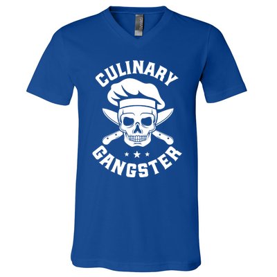 Chef Knife Skull Gangster Culinary Gangster Gift Funny Gift V-Neck T-Shirt