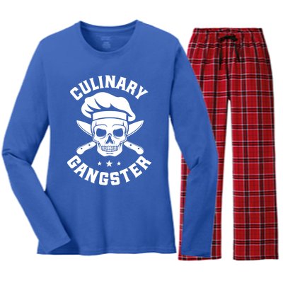 Chef Knife Skull Gangster Culinary Gangster Gift Funny Gift Women's Long Sleeve Flannel Pajama Set 