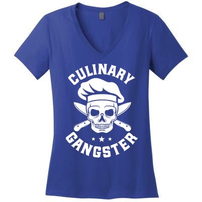 Chef Knife Skull Gangster Culinary Gangster Gift Funny Gift Women's V-Neck T-Shirt