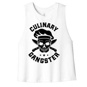 Chef Knife Skull Gangster Culinary Gangster Gift Funny Gift Women's Racerback Cropped Tank