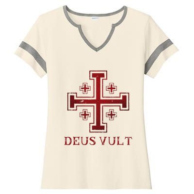 Catholic Knight Templar Crusader Cross Ladies Halftime Notch Neck Tee