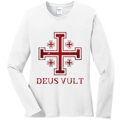 Catholic Knight Templar Crusader Cross Ladies Long Sleeve Shirt