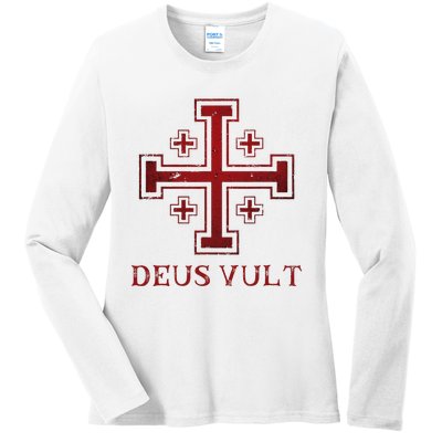 Catholic Knight Templar Crusader Cross Ladies Long Sleeve Shirt