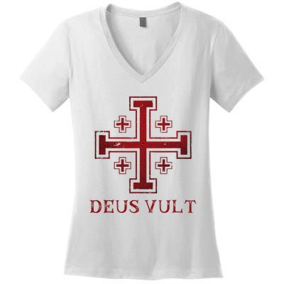 Catholic Knight Templar Crusader Cross Women's V-Neck T-Shirt