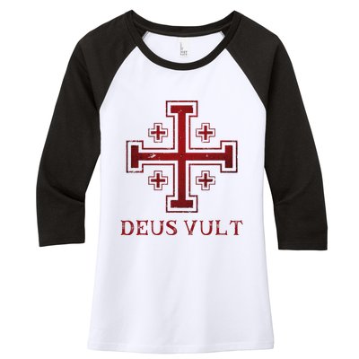 Catholic Knight Templar Crusader Cross Women's Tri-Blend 3/4-Sleeve Raglan Shirt