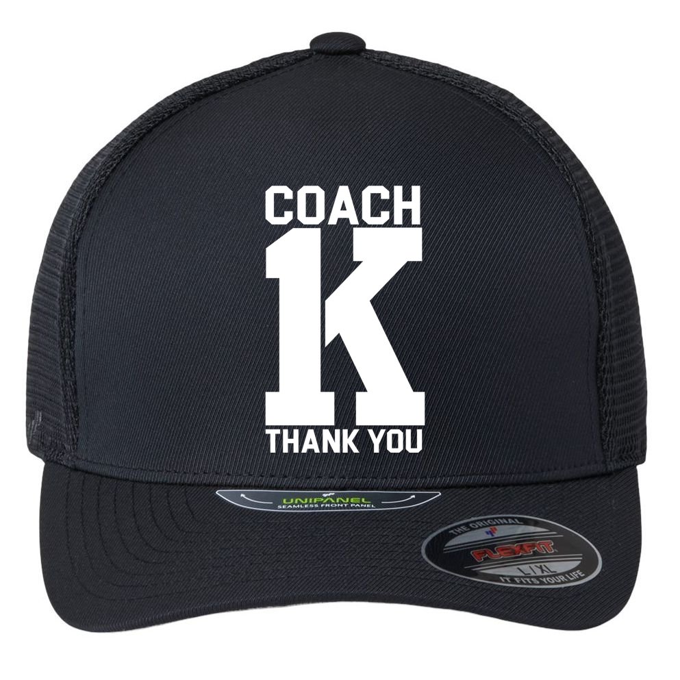 Coach K Thank You College Flexfit Unipanel Trucker Cap