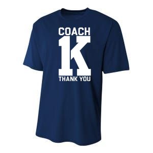 Coach K Thank You College Youth Performance Sprint T-Shirt