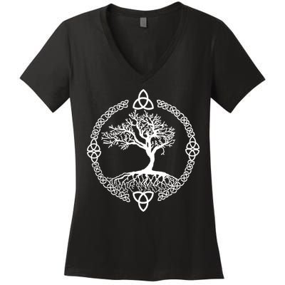 Celtic Knot Tree of Life Yggdrasill Women's V-Neck T-Shirt