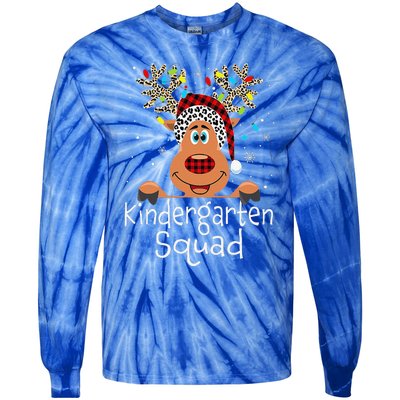 Christmas Kindergarten Teacher Squad Reindeer Teacher Tie-Dye Long Sleeve Shirt