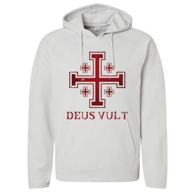 Catholic Knight Templar Crusader Cross Performance Fleece Hoodie