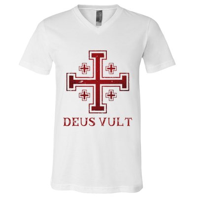 Catholic Knight Templar Crusader Cross V-Neck T-Shirt