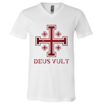 Catholic Knight Templar Crusader Cross V-Neck T-Shirt