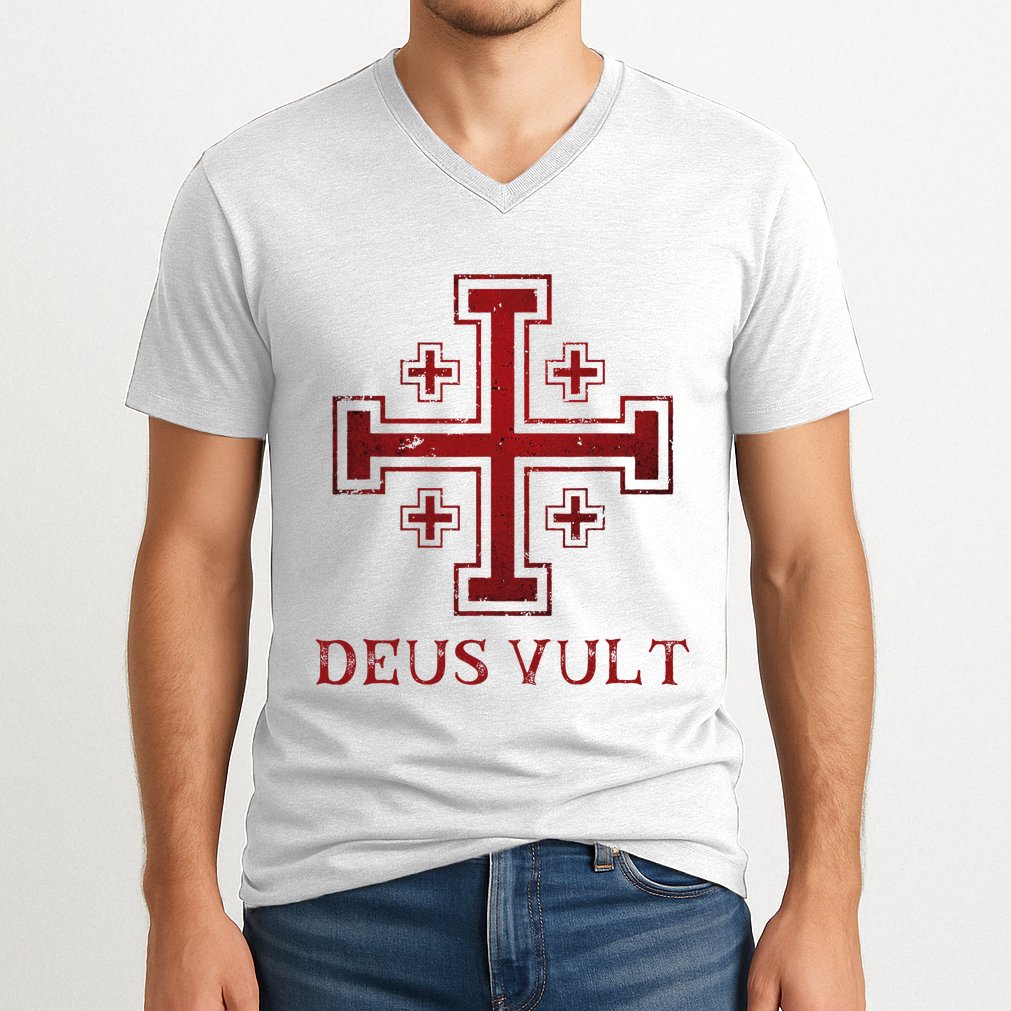 Catholic Knight Templar Crusader Cross V-Neck T-Shirt