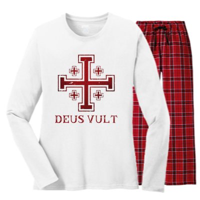 Catholic Knight Templar Crusader Cross Women's Long Sleeve Flannel Pajama Set 