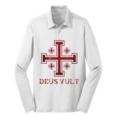 Catholic Knight Templar Crusader Cross Silk Touch Performance Long Sleeve Polo