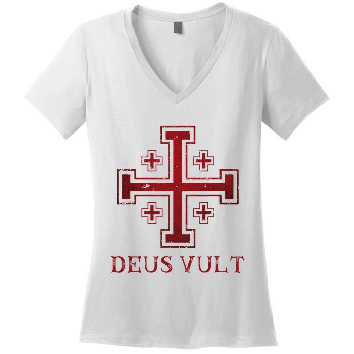 Catholic Knight Templar Crusader Cross Women's V-Neck T-Shirt