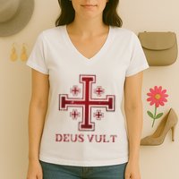 Catholic Knight Templar Crusader Cross Women's V-Neck T-Shirt