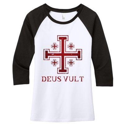 Catholic Knight Templar Crusader Cross Women's Tri-Blend 3/4-Sleeve Raglan Shirt