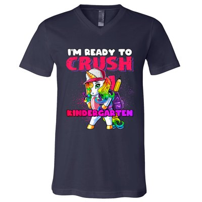 Crush Kindergarten Unicorn Backpack Back To School Girl V-Neck T-Shirt