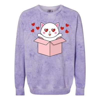 Cat Kawaii Valentines Day Cute Kitten Heart V Day Pajama Colorblast Crewneck Sweatshirt