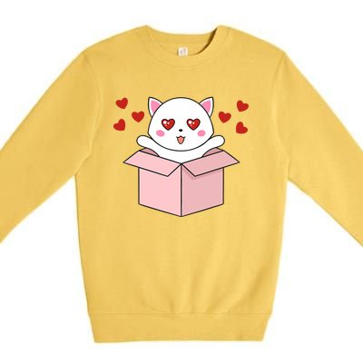 Cat Kawaii Valentines Day Cute Kitten Heart V Day Pajama Premium Crewneck Sweatshirt