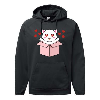 Cat Kawaii Valentines Day Cute Kitten Heart V Day Pajama Performance Fleece Hoodie