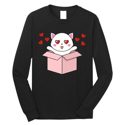 Cat Kawaii Valentines Day Cute Kitten Heart V Day Pajama Long Sleeve Shirt