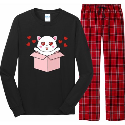 Cat Kawaii Valentines Day Cute Kitten Heart V Day Pajama Long Sleeve Pajama Set