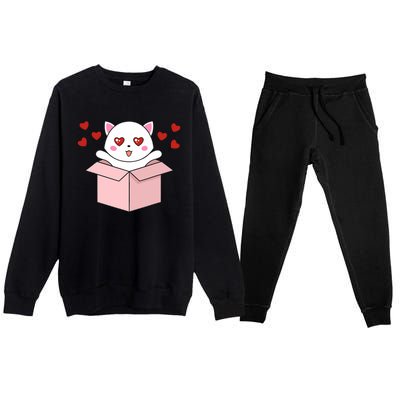 Cat Kawaii Valentines Day Cute Kitten Heart V Day Pajama Premium Crewneck Sweatsuit Set