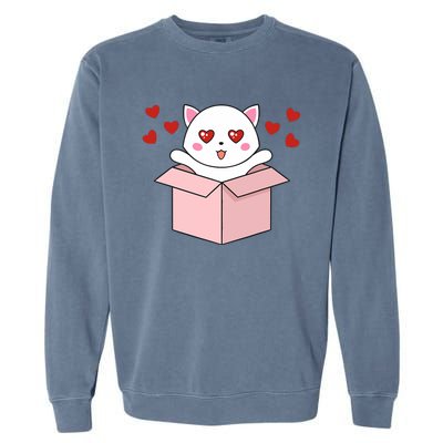 Cat Kawaii Valentines Day Cute Kitten Heart V Day Pajama Garment-Dyed Sweatshirt