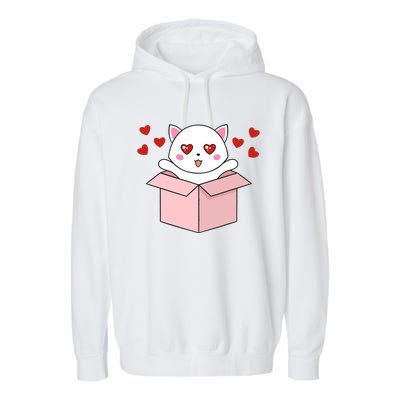 Cat Kawaii Valentines Day Cute Kitten Heart V Day Pajama Garment-Dyed Fleece Hoodie