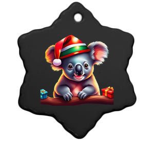 Cute Koala With Santa Hat Funny Christmas Theme Ceramic Star Ornament