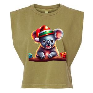 Cute Koala With Santa Hat Funny Christmas Theme Garment-Dyed Women's Muscle Tee