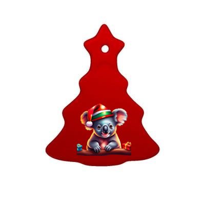 Cute Koala With Santa Hat Funny Christmas Theme Ceramic Tree Ornament