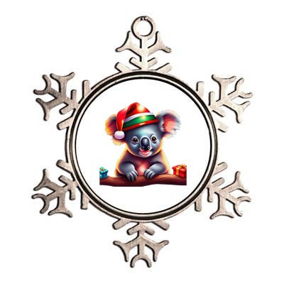 Cute Koala With Santa Hat Funny Christmas Theme Metallic Star Ornament