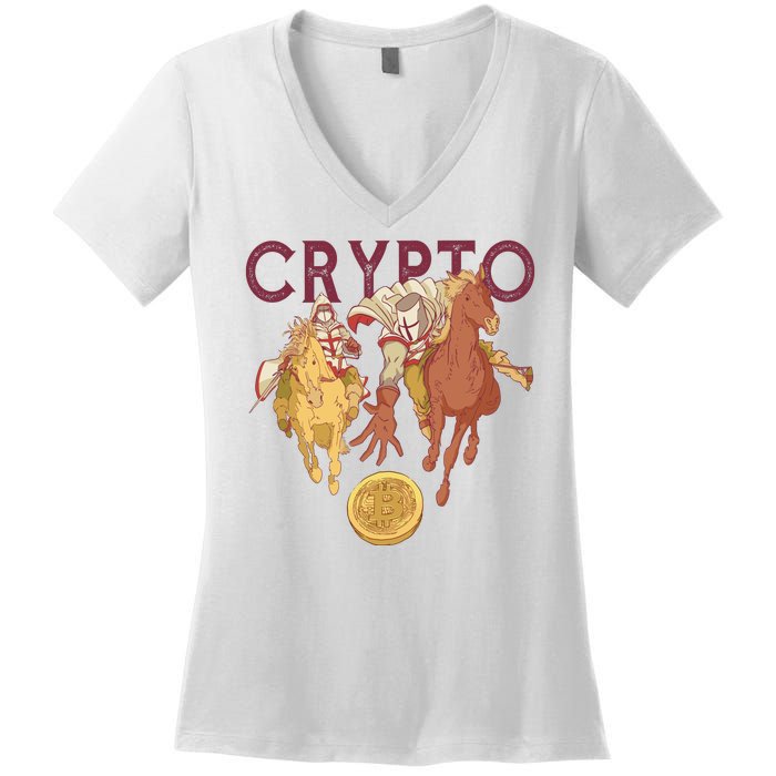 Crypto Knight Warrior Bitcoin Women's V-Neck T-Shirt