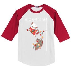 Cute Kittens We So What We Want Santa Costume Christmas Cats Gift Kids Colorblock Raglan Jersey