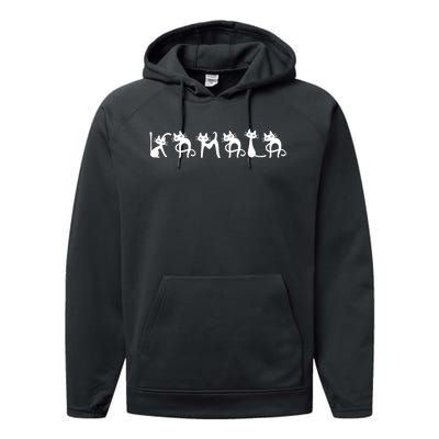 Comma La 2024 Kamala Cat Cute Cat Shaped Font Letters Subtle Comma La Performance Fleece Hoodie