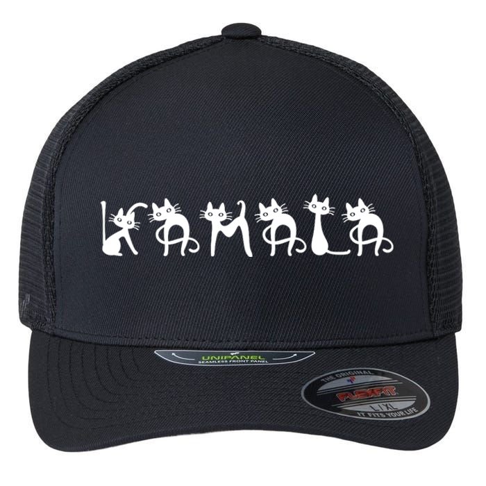 Comma La 2024 Kamala Cat Cute Cat Shaped Font Letters Subtle Comma La Flexfit Unipanel Trucker Cap