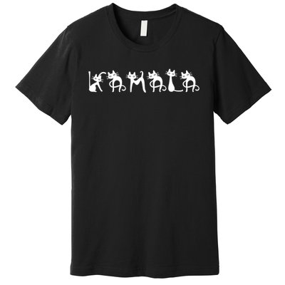 Comma La 2024 Kamala Cat Cute Cat Shaped Font Letters Subtle Comma La Premium T-Shirt