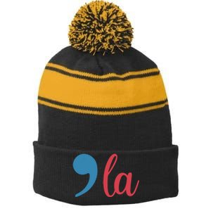 Comma La 2024 Funny Stripe Pom Pom Beanie