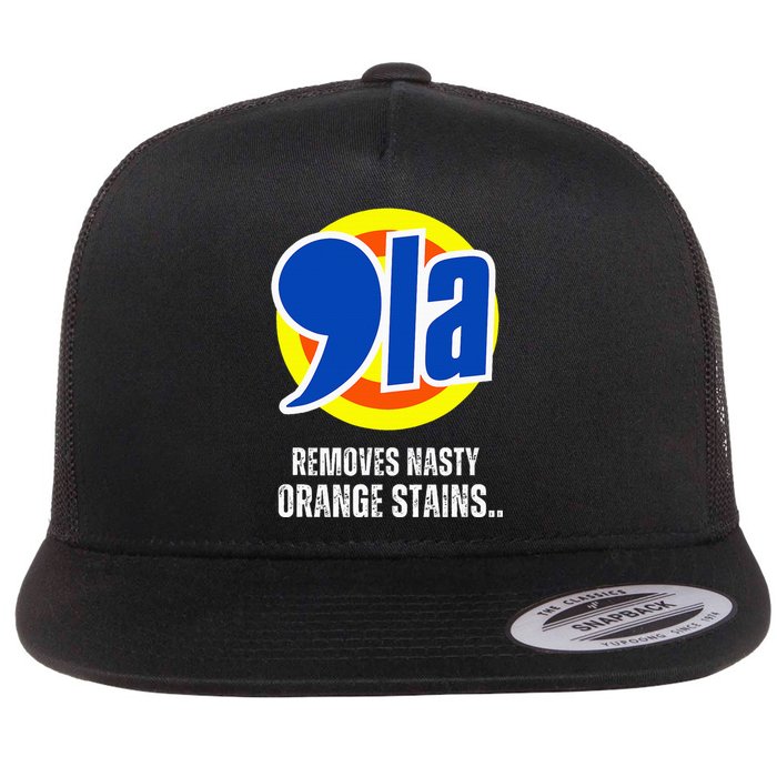 Comma La 2024 Funny Orange Trump Flat Bill Trucker Hat