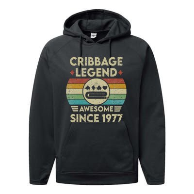 Cribbage Legend 45 Years Old Awesome Since 1977 Cribbage Performance Fleece Hoodie