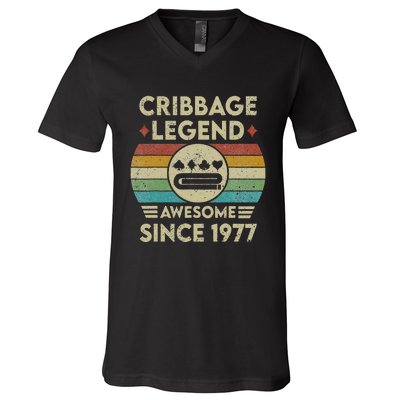 Cribbage Legend 45 Years Old Awesome Since 1977 Cribbage V-Neck T-Shirt