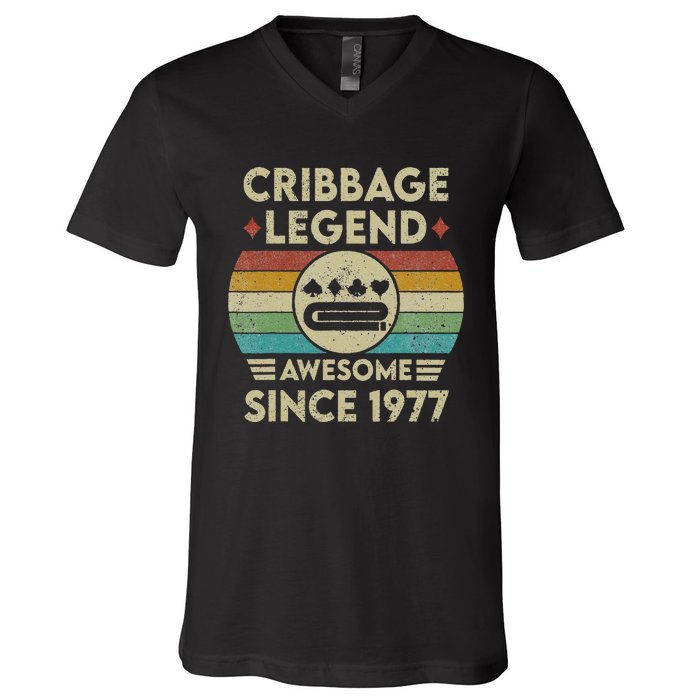 Cribbage Legend 45 Years Old Awesome Since 1977 Cribbage V-Neck T-Shirt