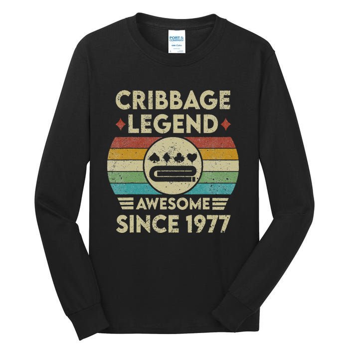 Cribbage Legend 45 Years Old Awesome Since 1977 Cribbage Tall Long Sleeve T-Shirt