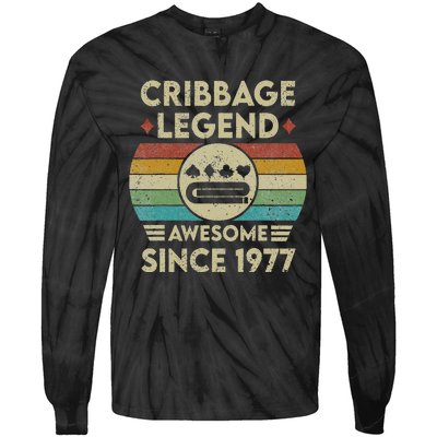 Cribbage Legend 45 Years Old Awesome Since 1977 Cribbage Tie-Dye Long Sleeve Shirt