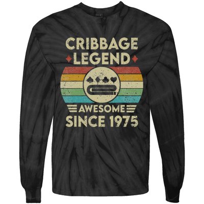 Cribbage Legend 47 Years Old Awesome Since 1975 Cribbage Tie-Dye Long Sleeve Shirt