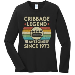 Cribbage Legend 49 Years Old Awesome Since 1973 Cribbage Ladies Long Sleeve Shirt