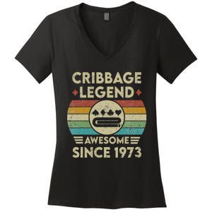 Cribbage Legend 49 Years Old Awesome Since 1973 Cribbage Women's V-Neck T-Shirt